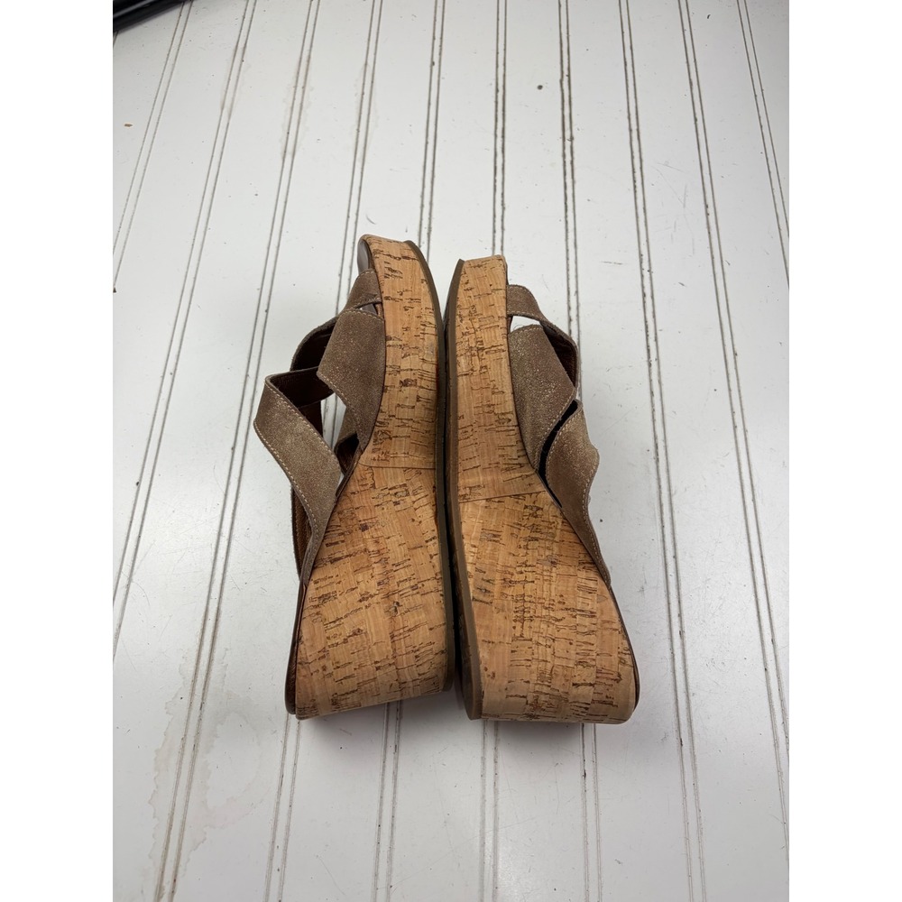 Cordani Metallic Gold Leather Cork Platform Wedge Italian Sandals Women's Size 8 - Picture 7 of 11